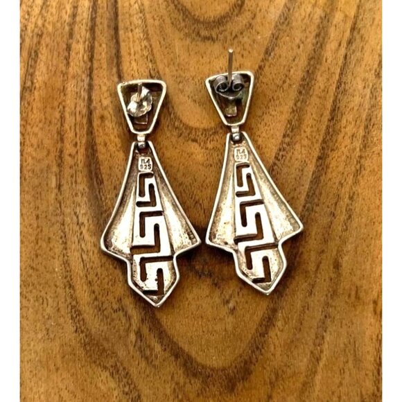 Vintage Sterling Silver 925 Greek Key Meander Dangle Hinged Pierced Earrings - Picture 6 of 6